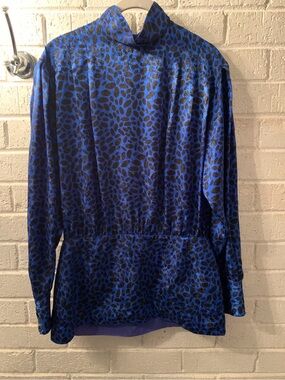 Louis Feraud Blue and Black Long-Sleeve Patterned Blouse